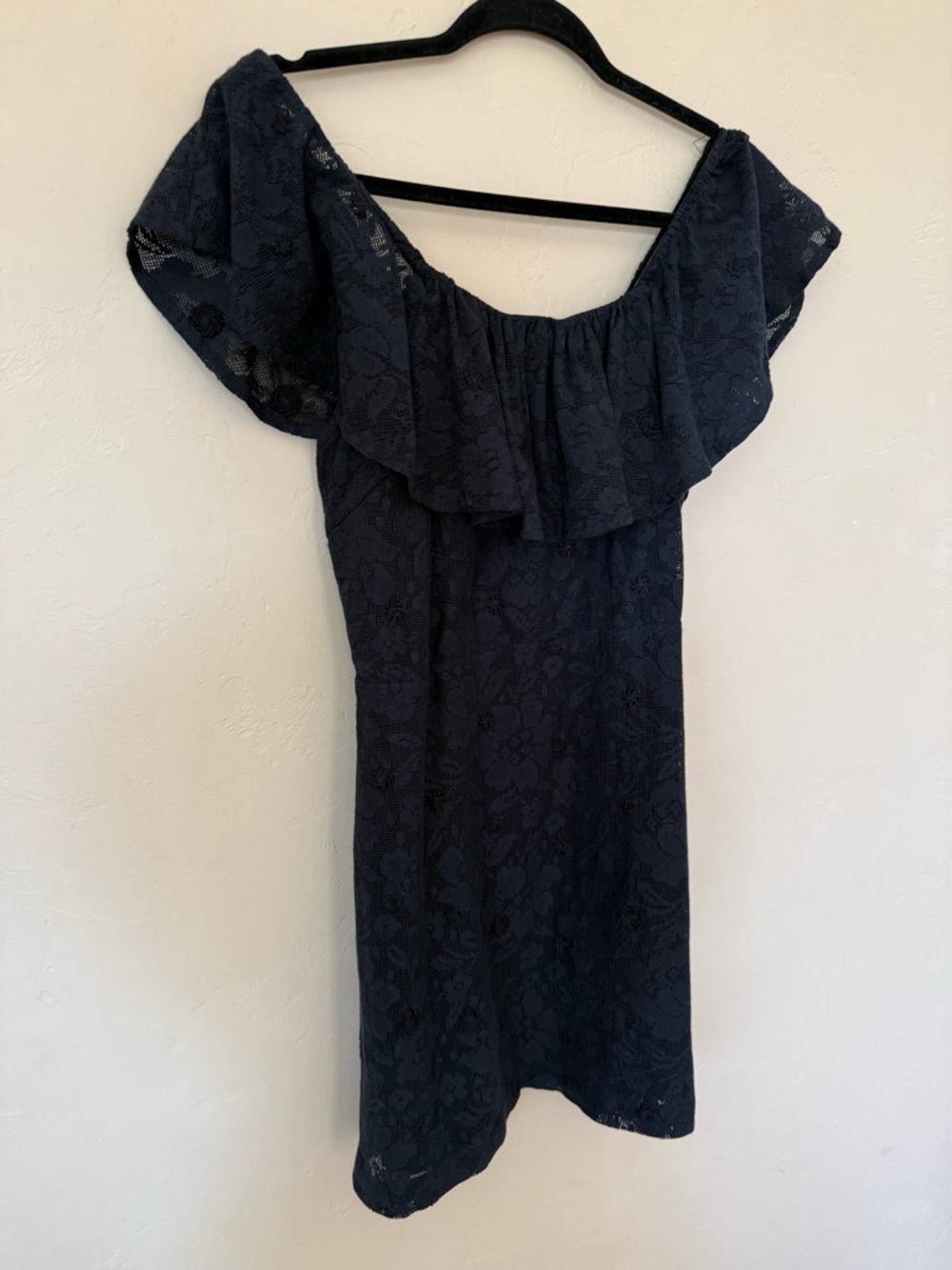 Free People Navy Lace Off Shoulder Mini Dress Boho Romantic Cottagecore - Picture 6 of 10